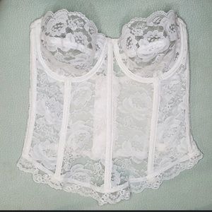 Jezebel lace corset boned size 34B vintage lycra nylon blend flower front madeUS